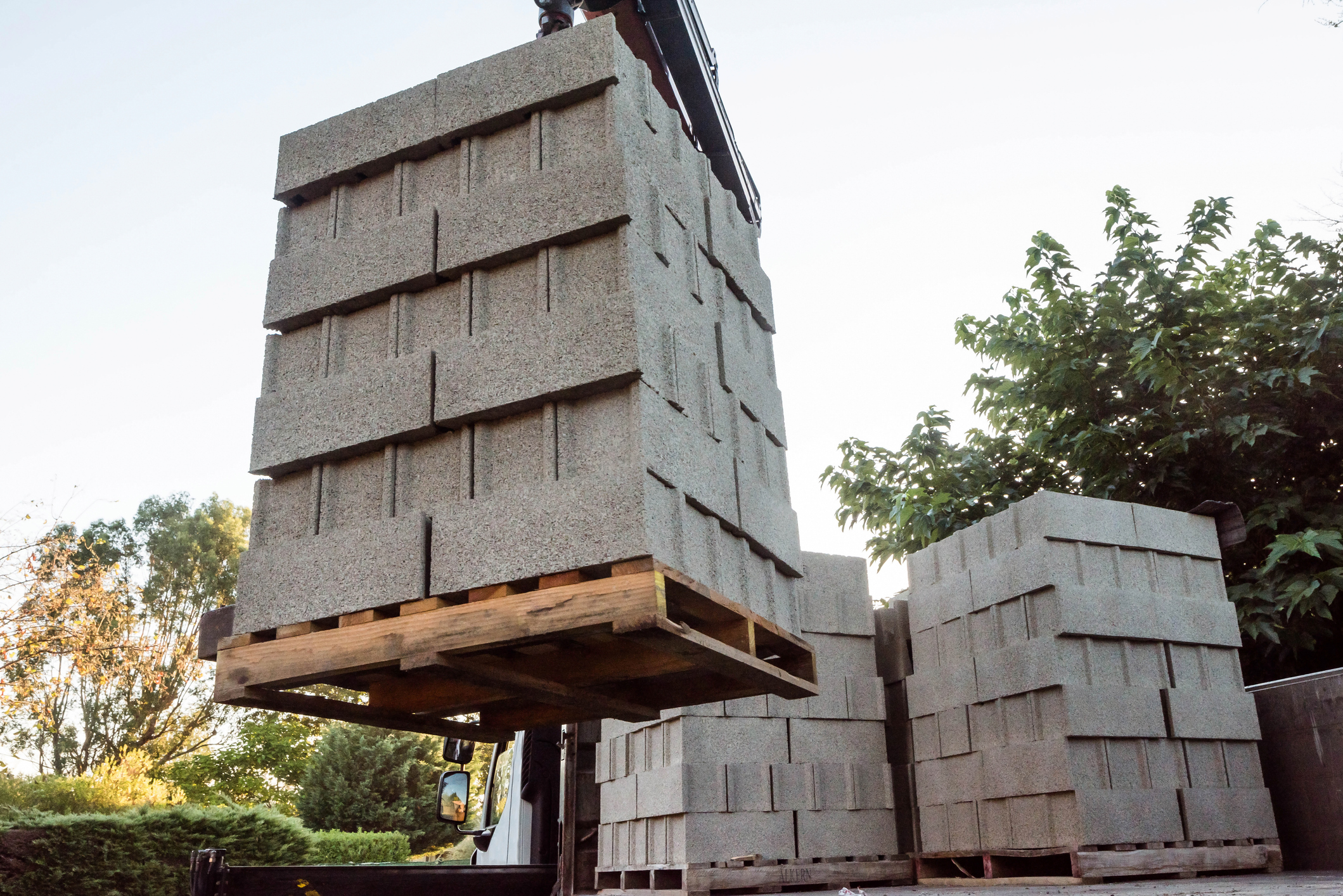 delivery of concrete blocks to a construction site